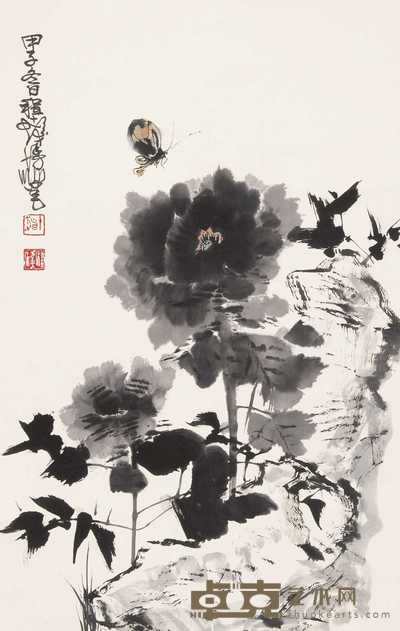 程十发 花卉 立轴 69×44cm